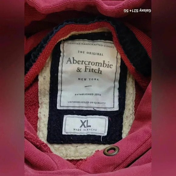 VTG Abercrombie & Fitch embroidered Red Hooded sweatshirt Mens XLG - Picture 7 of 7